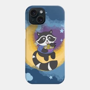 Raccoon eating noodle on the Moon illustration Phone Case