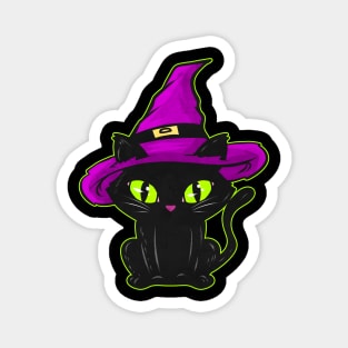 Cute Black Cat With Witch Hat For Halloween Magnet