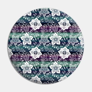 Hip White Floral On Dark Purple Teal Blue Stripes Pin