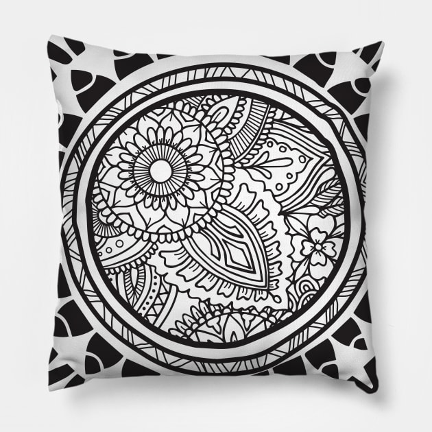 Tribal zentangle mandala Pillow by ComPix