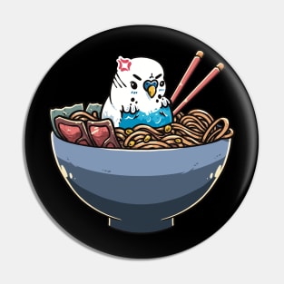 Feasting Feathered Friend: Budgie in a Ramen Bowl Pin