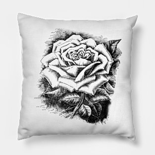 Rose Flower Black and White Illustration Pillow