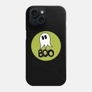 Cute ghost cartoon BOO text in a circle frame green Phone Case