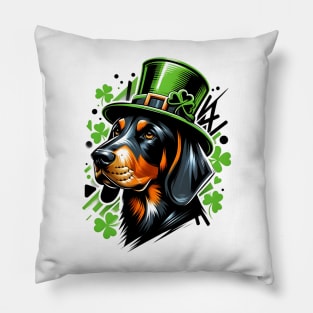 Black and Tan Coonhound in Saint Patrick's Day Spirit Pillow