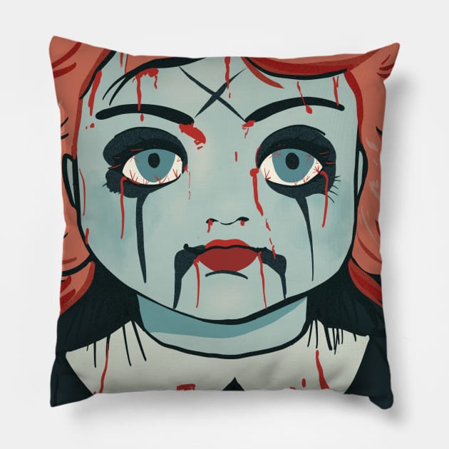 Scary doll, run Pillow by Mimie20