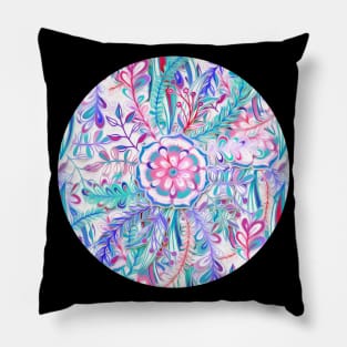 Boho Flower Burst in Pink and Teal Pillow