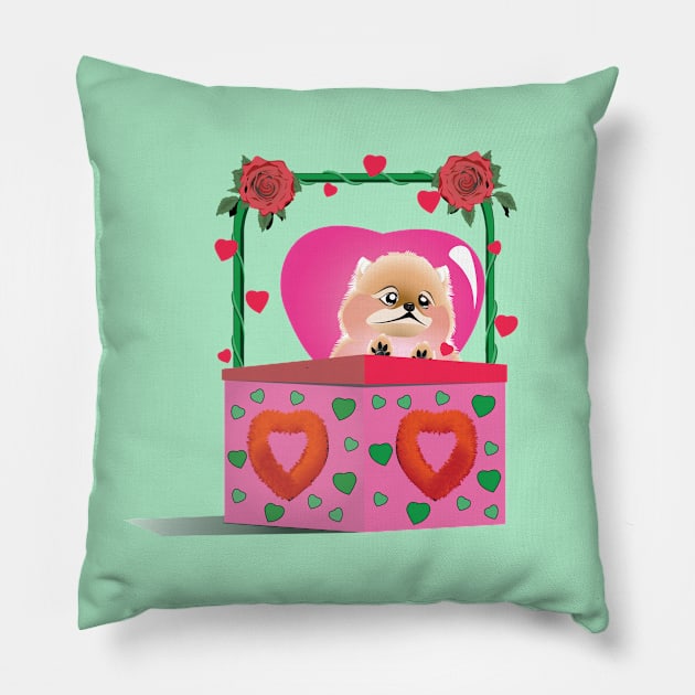 Puppy Pomeranian Valentine Pillow by Kanom-Tom