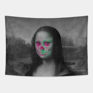 Monna Lisa Skull Interactive Magenta&Green Filter T-Shirt By Red&Blue Tapestry