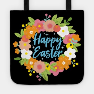 Happy Easter Cute Floral Wreath Easter Flowers Tote