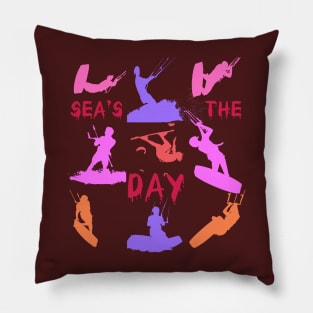 Kitesurfer Silhouette Pattern With Seas The Day Quote Pillow