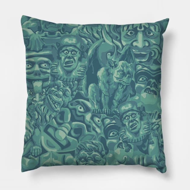 Turquoise Gargoyles All-Over Print Pillow by Slightly Unhinged