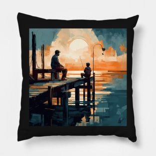 Father & Son Fishing On A Jetty Pillow