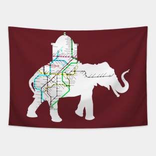 Indian Elephant cut from Mumbai Subway Map Tapestry