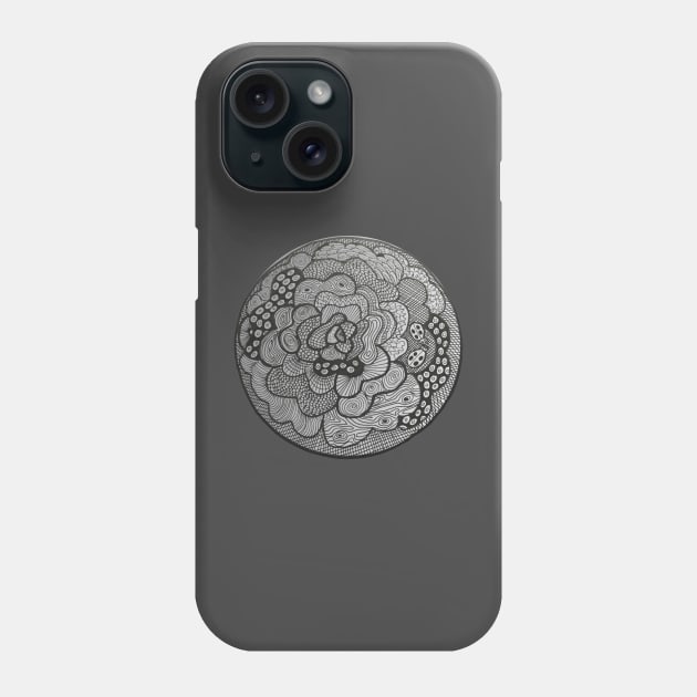 Floral mandala in black Phone Case by Puddle Lane Art