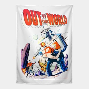 Out of the World 1950 Retro Robot futuristic science fiction Vintage Comic Tapestry