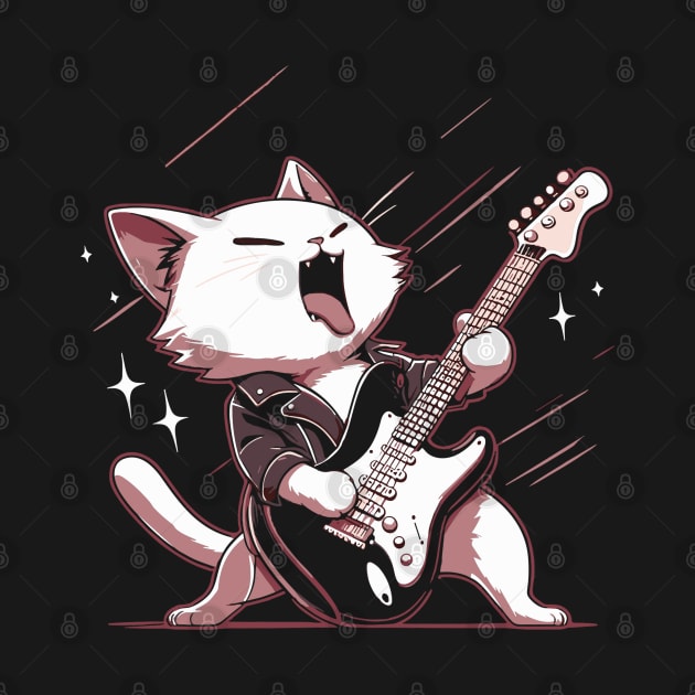 Funny Kawaii Cat Playing on electric guitaR by rhazi mode plagget