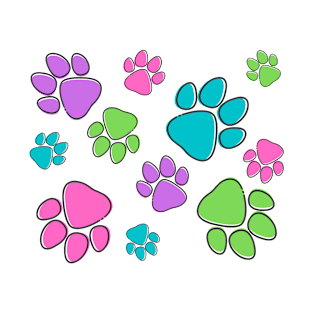 Kids Pawprint Pattern – Purple Pink Blue Green T-Shirt