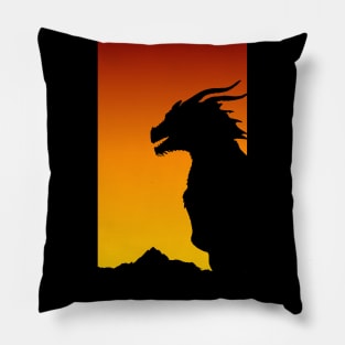 Sunset Dragon Artwork - Dragon Lover Design - Dragon Gift Dragonslayer Dragon Art Pillow