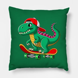 T rex dinosaur on skateboard Pillow