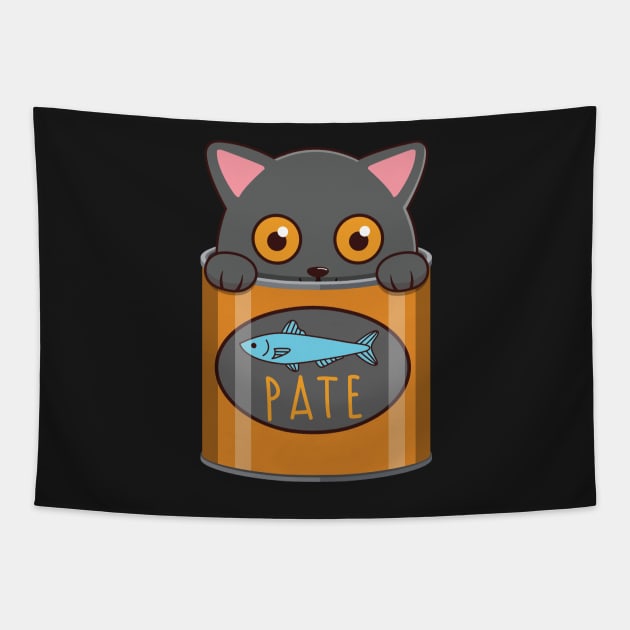 Cute Cat Inside Can Of Pate Tapestry by Luna Illustration