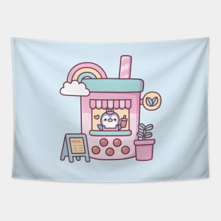 Cute Penguin Running A Bubble Tea Cafe Tapestry