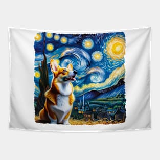 Starry Pembroke Dog Portrait - Pet Portrait Tapestry