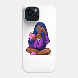 Cool edgy girl with natural afro hair in pink braids and camera phone black girl Magic. “African American woman”,teenager, African American teen Phone Case