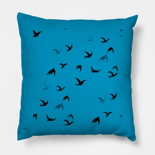 Flying Free Birds Silhouette In Black Pillow