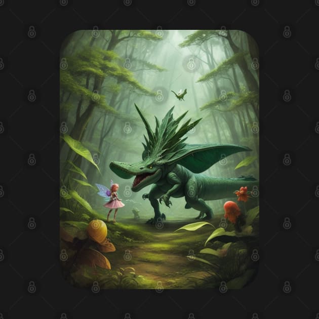 Fairy and Dinosaur meet up in the Forest, by Spacetrap