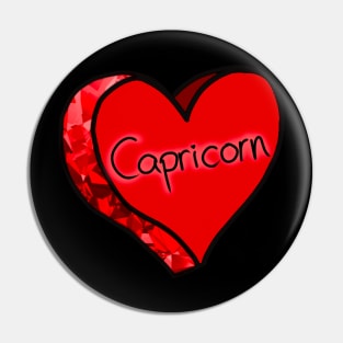 Capricorn Red Ruby Star Sign Love Heart Pin