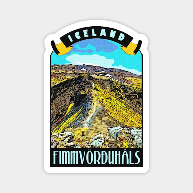 Fimmvorduhals Iceland Vintage Hiking Magnet by Hilda74