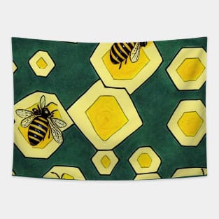 Geometric Honey Bee & Honeycomb Pattern Tapestry