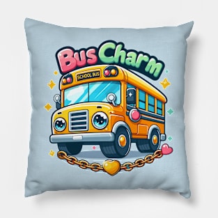 Cartoon Style School Bus Charm Pillow