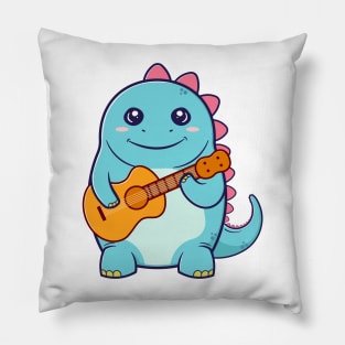 Funny Dinosaur Playing Acoustic Guitar Cartoon Pillow