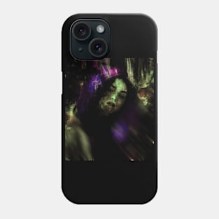 Beautiful girl, in dark place. Some glowing blurred shapes. Dark but beautiful. Phone Case