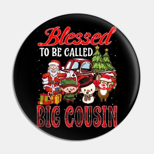 Blessed To Be Called Big Cousin Christmas Buffalo Plaid Truck Pin