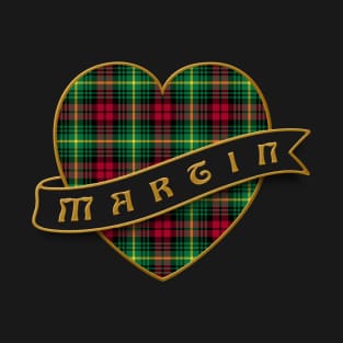 The MARTIN Family Tartan - Retro Heart & Ribbon Family Insignia T-Shirt