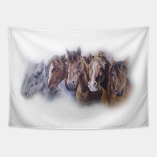 Beautiful herd of horses acrylic painting Tapestry