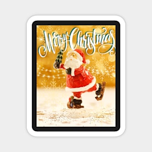 Merry Xmas Funny Skating Santa Photograpic Festive Print Magnet