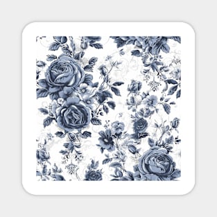 Blue and White Roses Toile Magnet