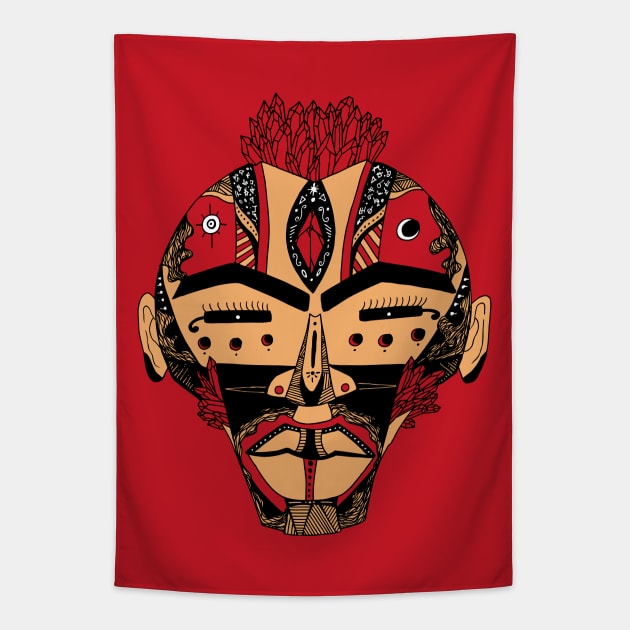 Red and Cream African Mask 4 Tapestry by kenallouis