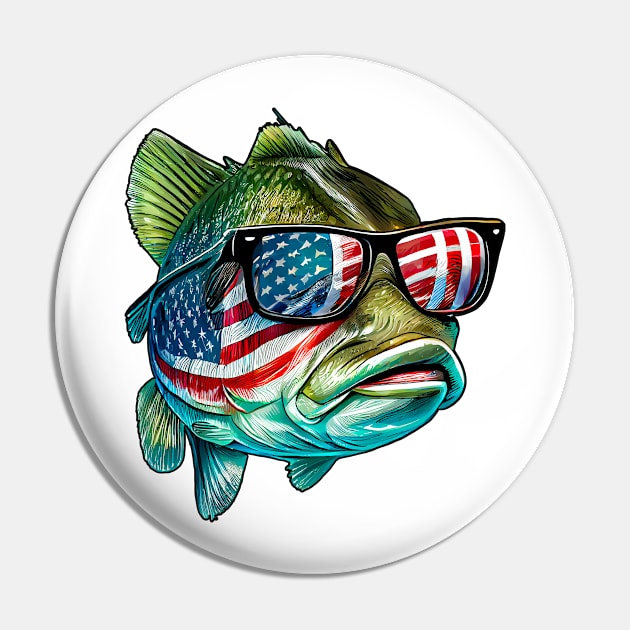 Cool American Bass Fish #5 Pin by Chromatic Fusion Studio