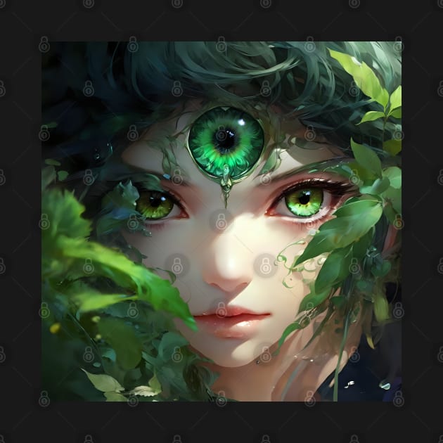 Closeup of fantasy green eyes girl by Spaceboyishere