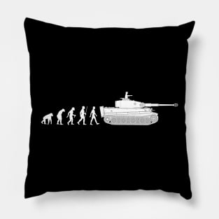 Humorous design on the theme of evolution and tanks Pillow