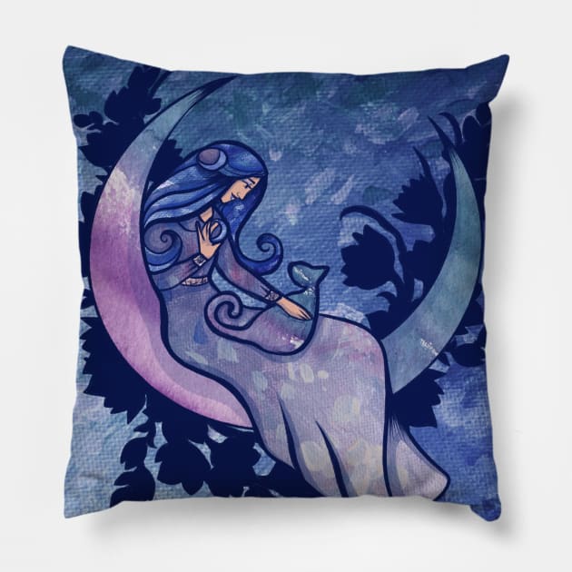 Moon Child Cat Goddess Pillow by bubbsnugg