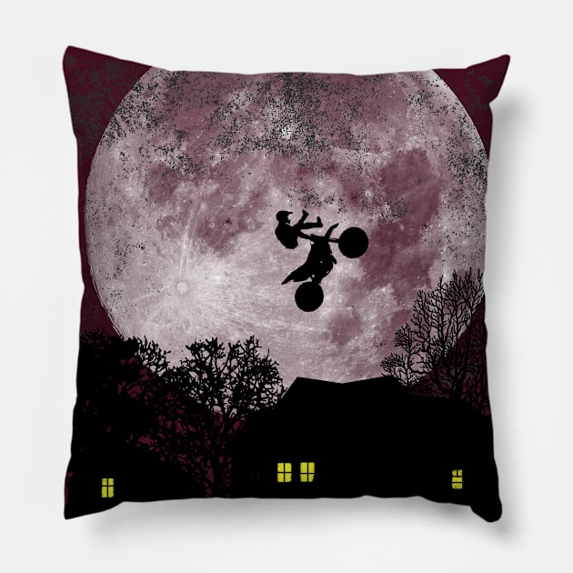 Motocross Freestyle - Blood Moon Pillow by MerlinArt