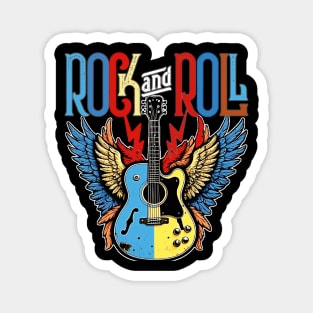 Vintage Retro Distressed 80s Rock & Roll Music Guitar Wings Magnet