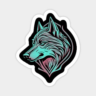 Synthwave Wolf Magnet