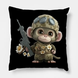 The smiling soldier monkey with the helmet and his flowers Pillow