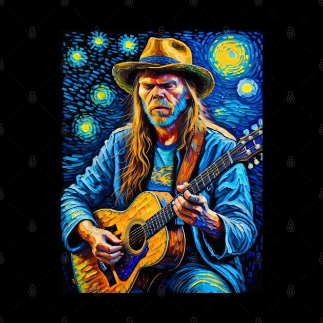 Neil Young in starry night by FUN GOGH